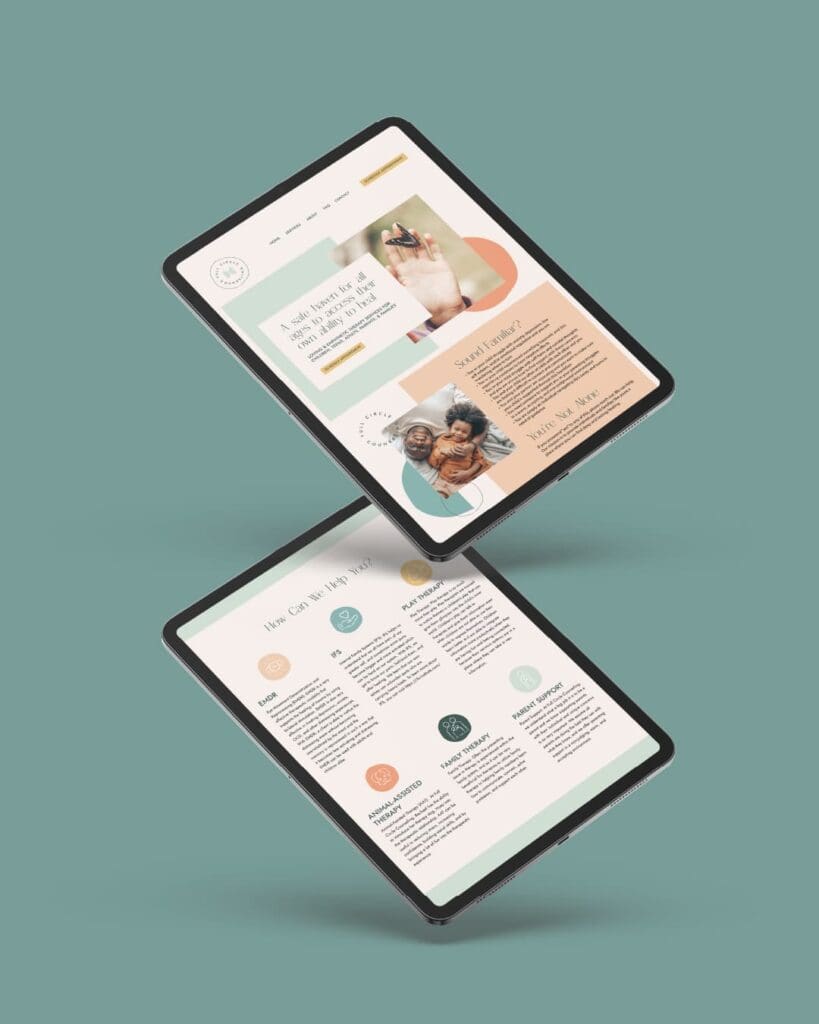 Custom therapy website and branding on ipad screens