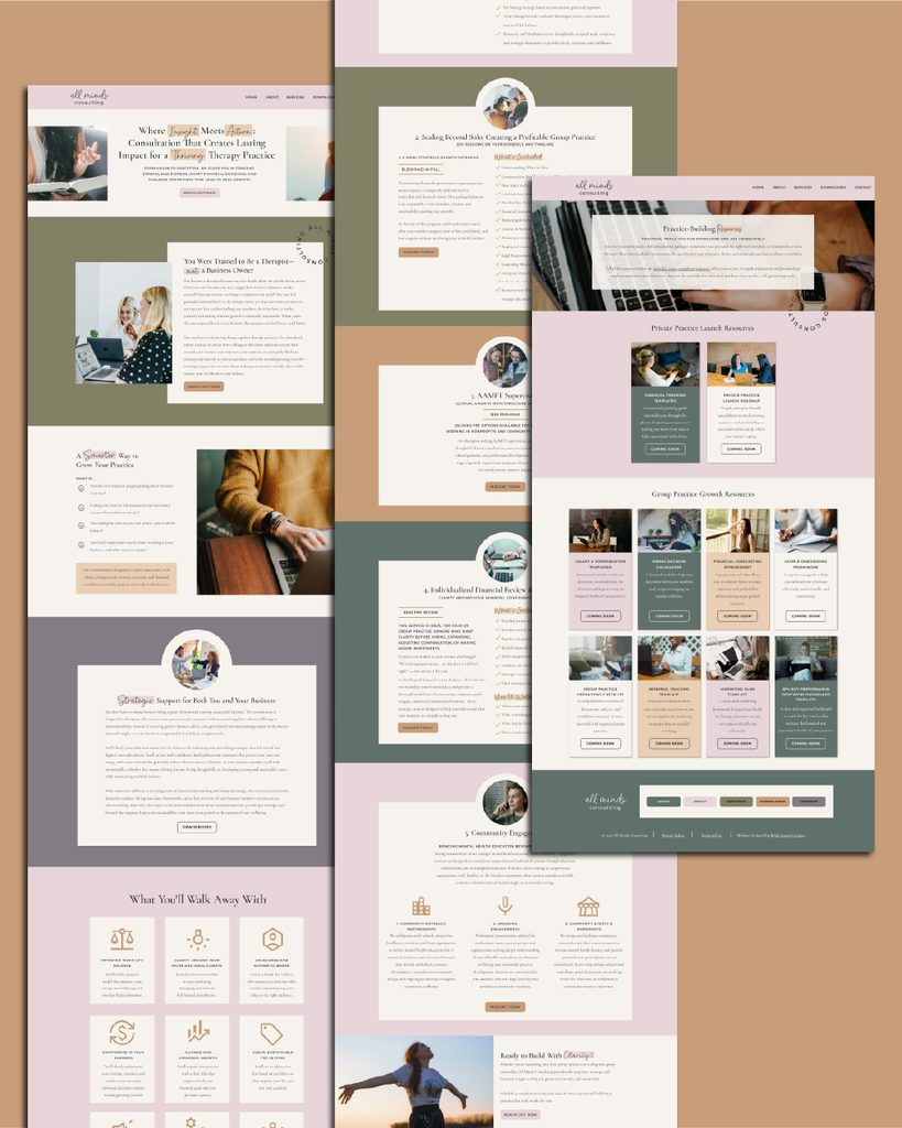 Custom therapist website example showing all pages layout