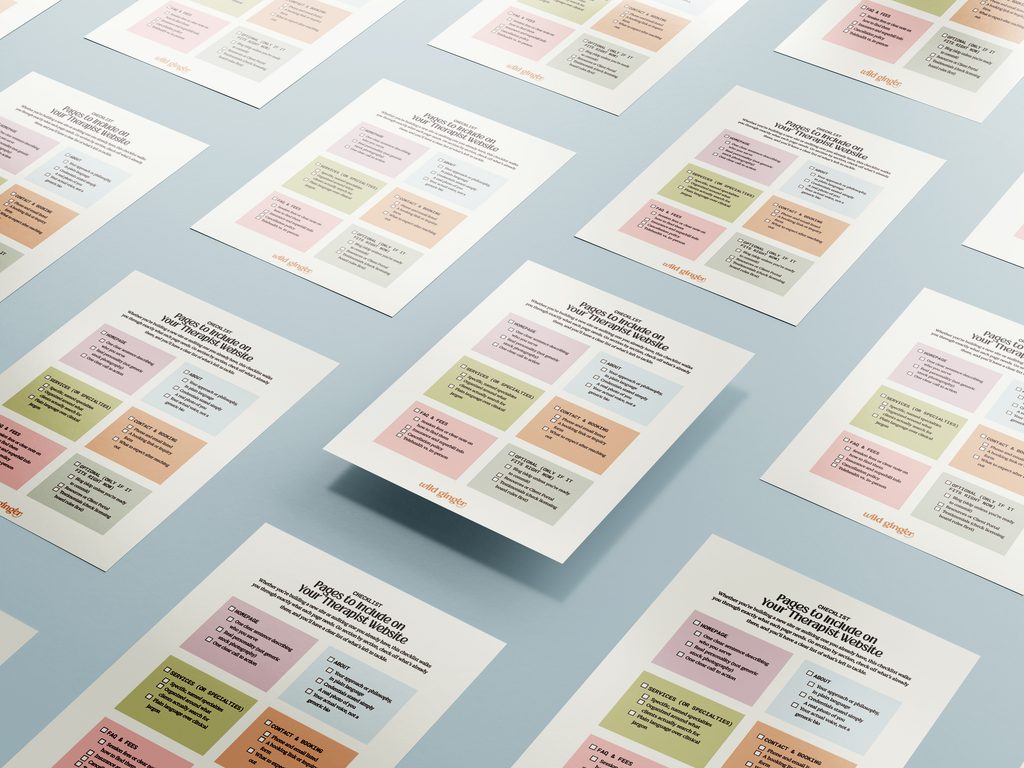 Mockup showing checklist of pages to include on your therapist website